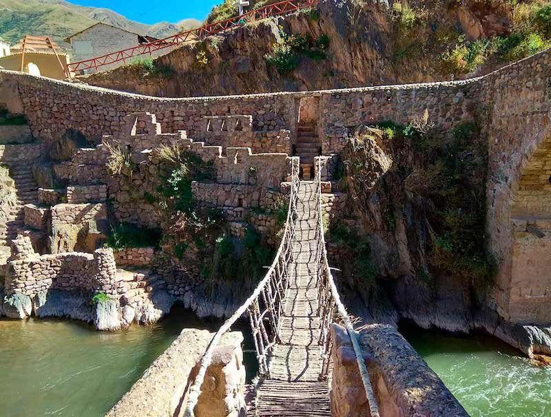 Checacupe's restored version of what the Inca bridge that existed here would look like.