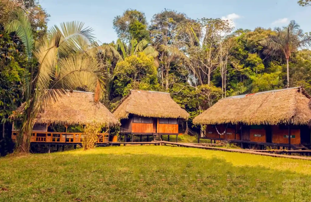 Three lodges in the middle of the Amazon