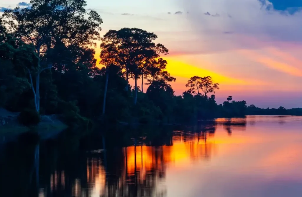 Tambopata¿s river landscape when the sun sets