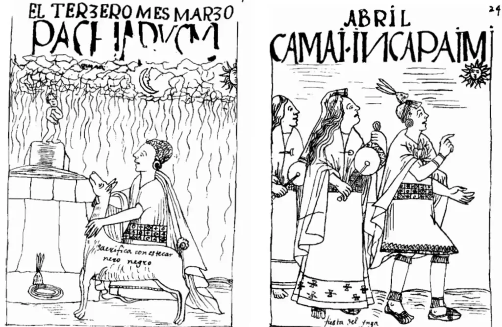 The third and fourth month of the Inca Calendar, drawings depicting the main activities for these months.