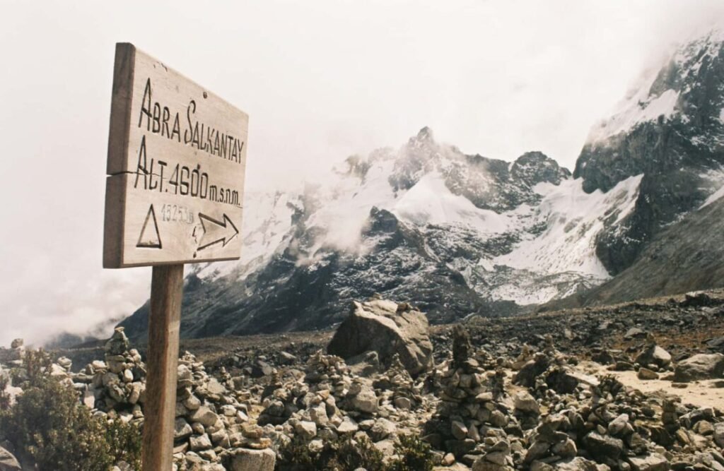 Salkantay Pass's sign.